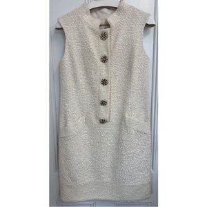 Oscar de La Renta Ivory Wool Cotton Blend Boucle  Tweed Dress New With Tags